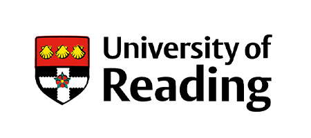 University of Reading logo featuring shield with red background and yellow shells on top.